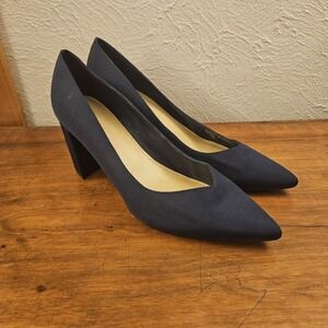 Marc Fisher Zala Block Heel Pump Pointy Toe Women's Navy Blue Size US 9.5M